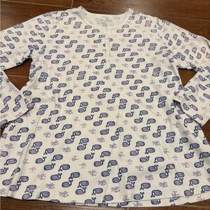 Roller rabbit white and purple whale pajama top size medium 3/4 sleeves